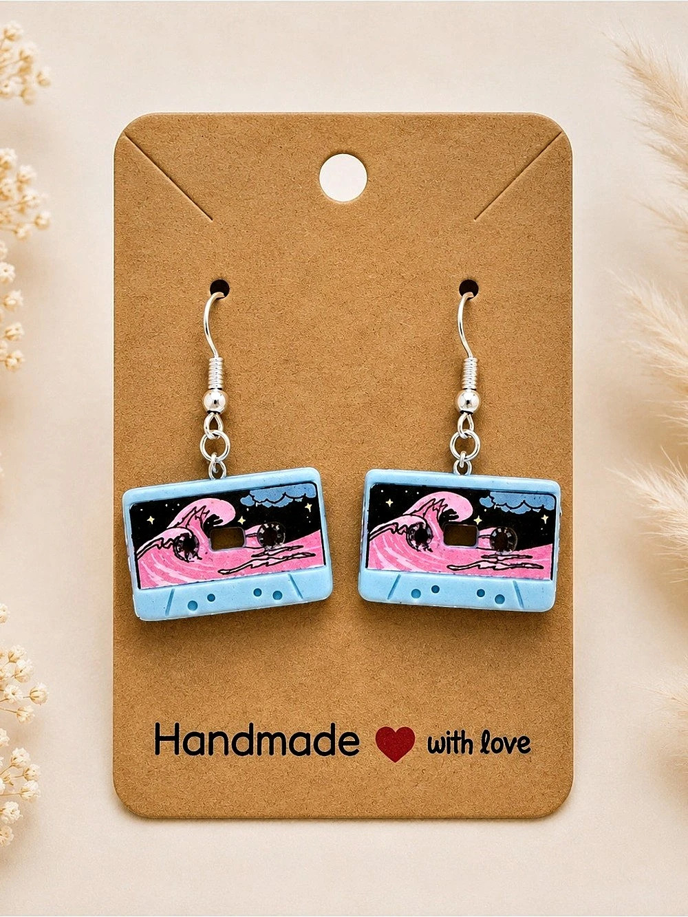 Handmade Blue & Pink Dangle Earrings NWT